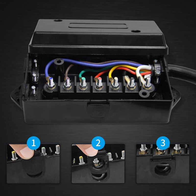 OPL5 7 Way Trailer Plug 8 Feet Heavy Duty Inline Trailer Cord with 7 Gang Wiring Junction Box Weatherproof 7 Pin Trailer Wiring Harness for Campers Caravans Vans - Image 3
